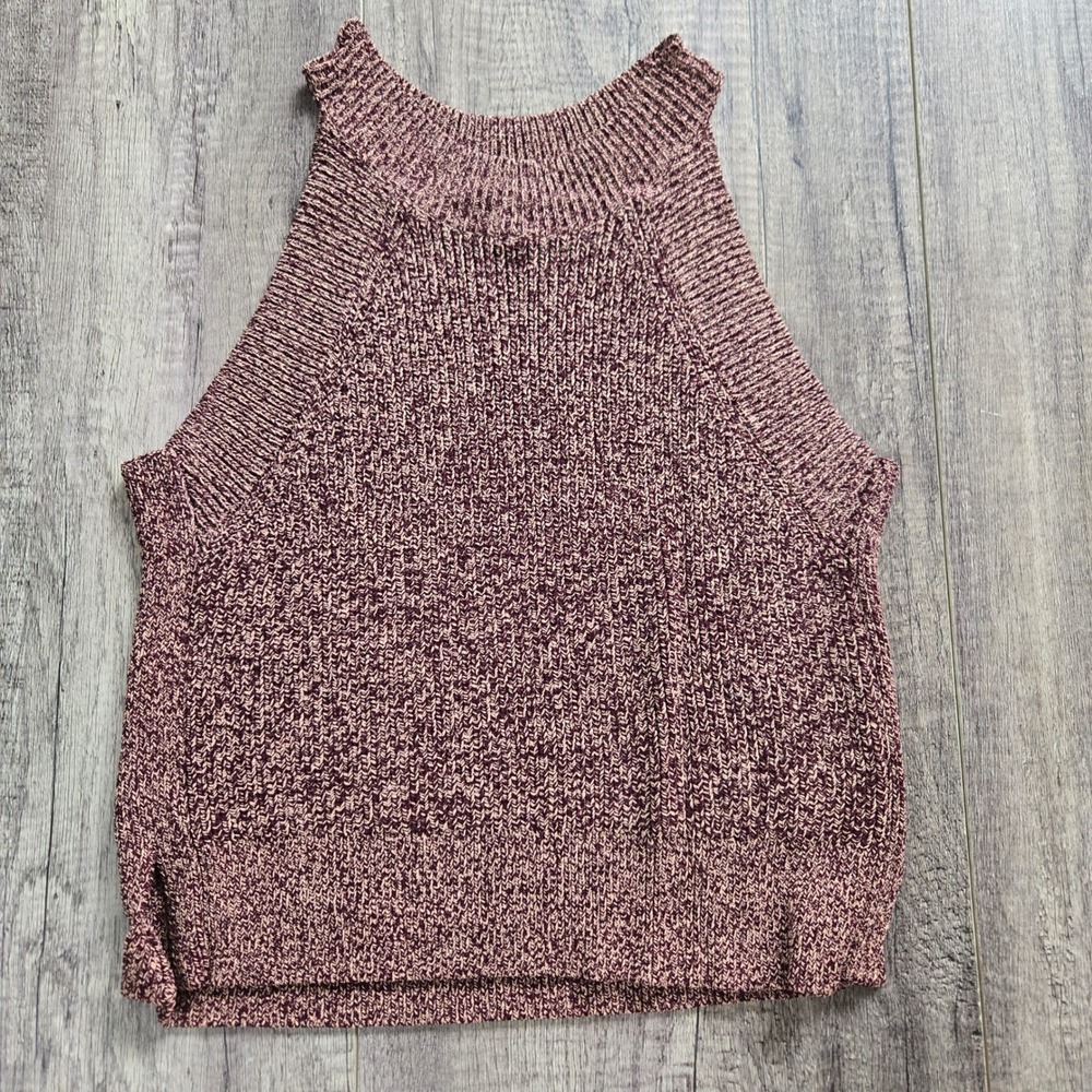 Wilfred Aritzia Burgundy Marled High Neck Halter Knit Tank Top XS 58258